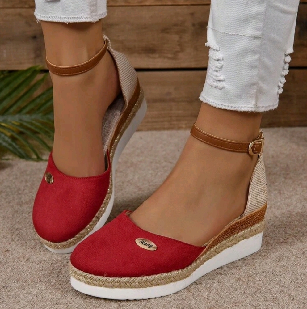COPY - Women's Faux Suede Color Block Round Toe Espadrilles With Elegant - Picture 4 of 6